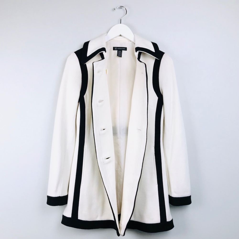 INC International Concepts Ivory/Black Piping Coat - Picture 4 of 8